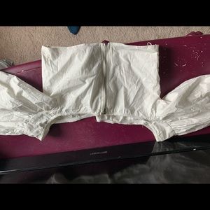White cropped long sleeve blouse